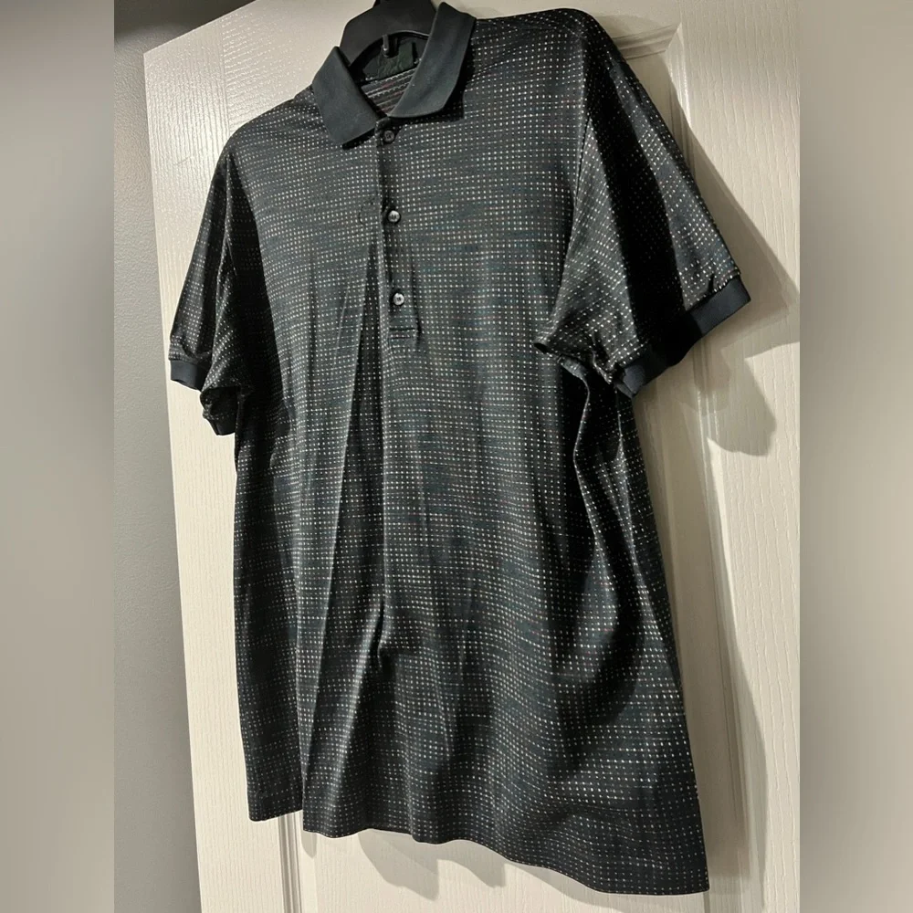 BOBBY JONES Golf Polo Shirt - Navy Blue w/‎ Dotted Print Size Medium
